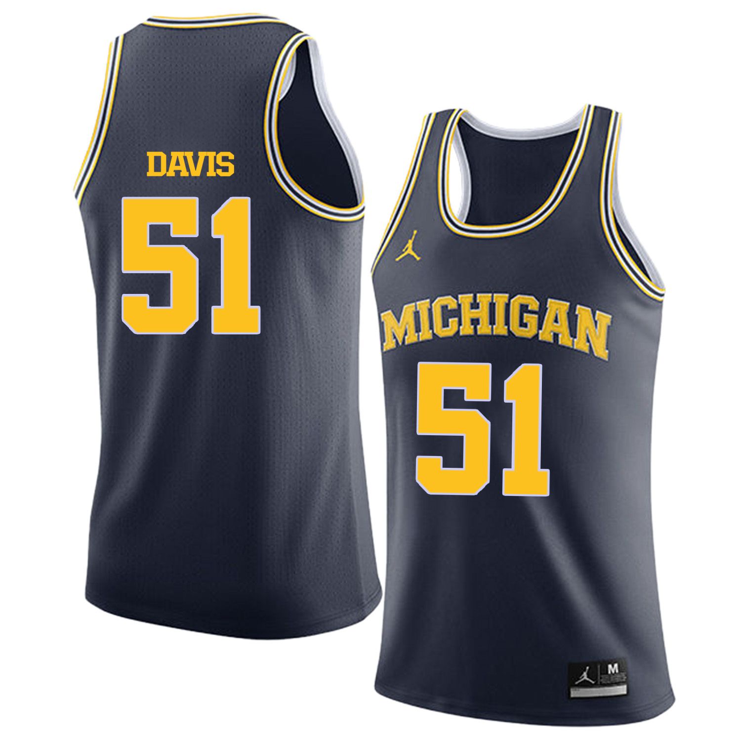 Men Jordan University of Michigan Basketball Navy #51 Davis Customized NCAA Jerseys->customized ncaa jersey->Custom Jersey
